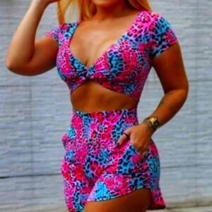 Vibrant Leopard Print Two-Piece Set